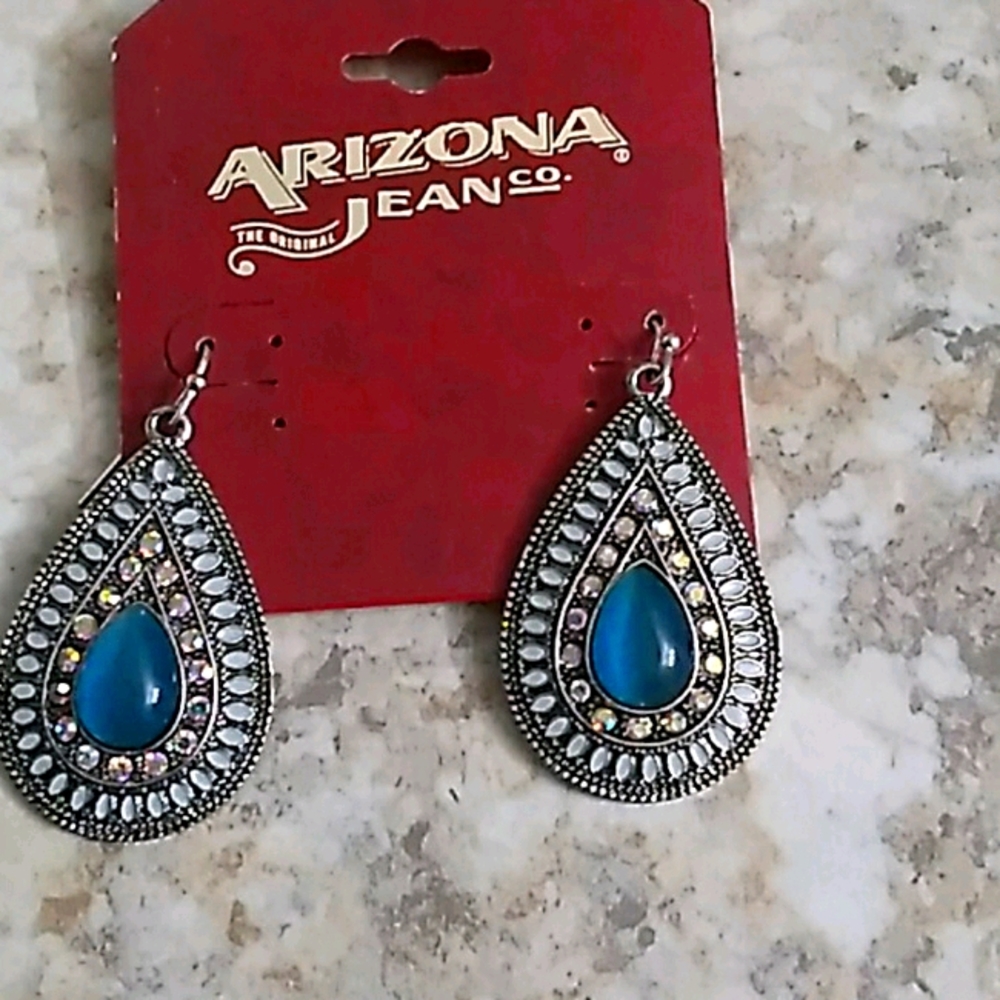 Rhinestone faux cats eye dangle teardrop earrings